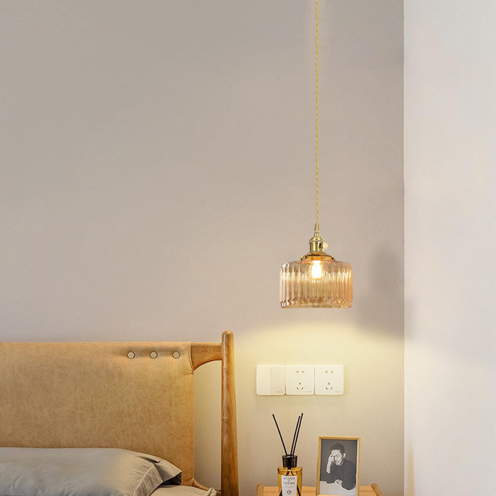 Suspension en verre ambré avec support en métal doré, hauteur ajustable, éclairage vintage moderne pour salle à manger, îlot de cuisine