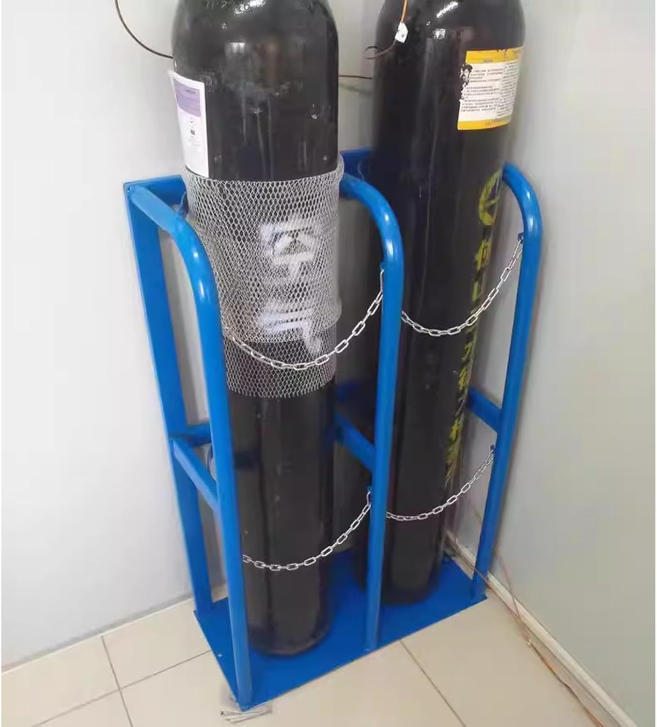 Soporte para bombonas de oxígeno y propano de 100 cm de Altura, Soporte de Suelo para bombonas de Gas para hospitales y Laboratorios, Incluye Cadena Protectora y Tornillos de fijación (85 x
