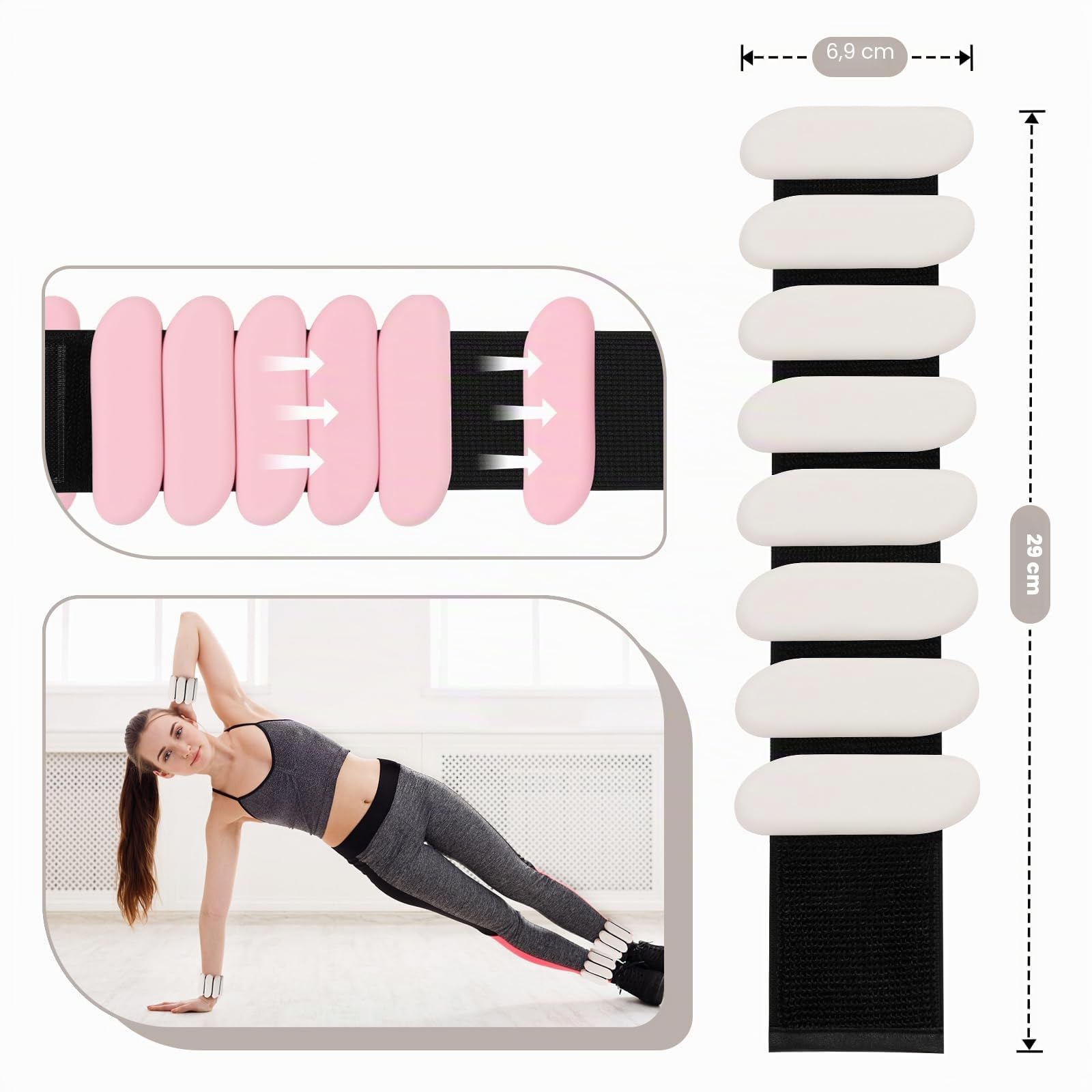 1 paire de poids de poignet (0,5 kg chacun) | Poids réglables et portables pour poignet et cheville, bracelets de poignet en silicone pour femme | Yoga, danse, pilates, natation, marche et gym