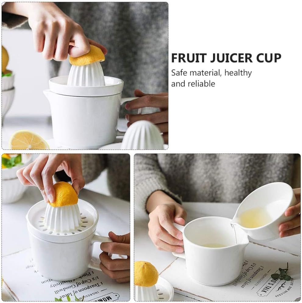 DOITOOL Manual Citrus Squeezer Fruit Squeezer Cup Ceramic Lemon Orange Hand Squeezer Fruit Juicer with Handle for Household Kitchen Lemon Squeezer Office Juice Squeezer (White)