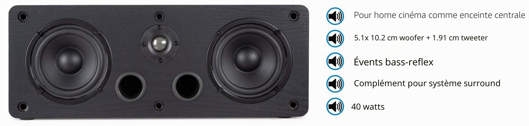 McGrey BSS-265/ CS-440 BK Ensemble d'enceintes Surround 5.0, 2 cm | Enceinte Centrale, Puissance: 40 watts (RMS)/ 75 watts (crête), Système 2 voies, 2x woofer 4" (10, 2 cm), Tweeter 0, 75" (1