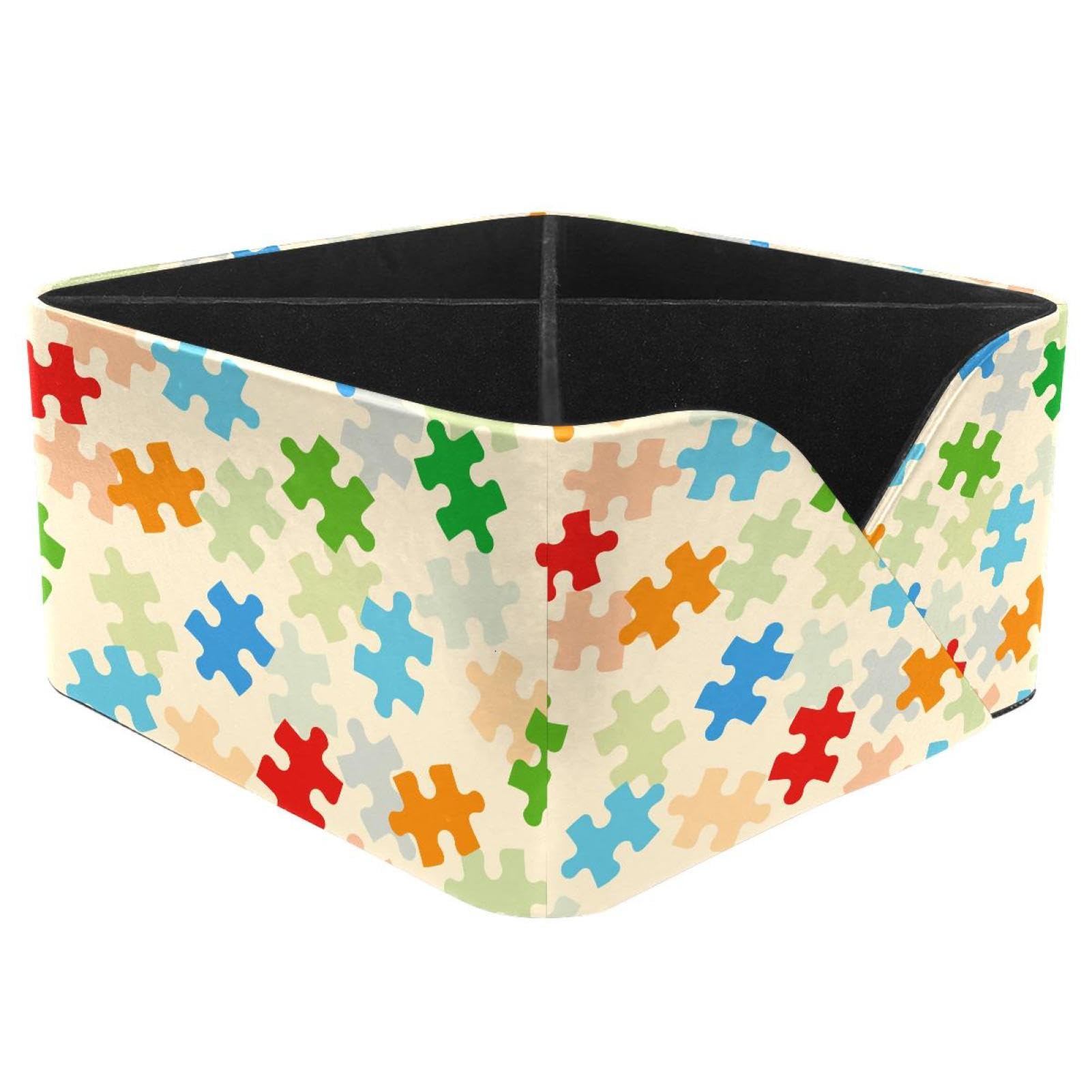 KengjuTesu Puzzle Piece Desktop Organizer Pen Holder, Rectangular Pencil Cup for Office, Study and Makeup Stations