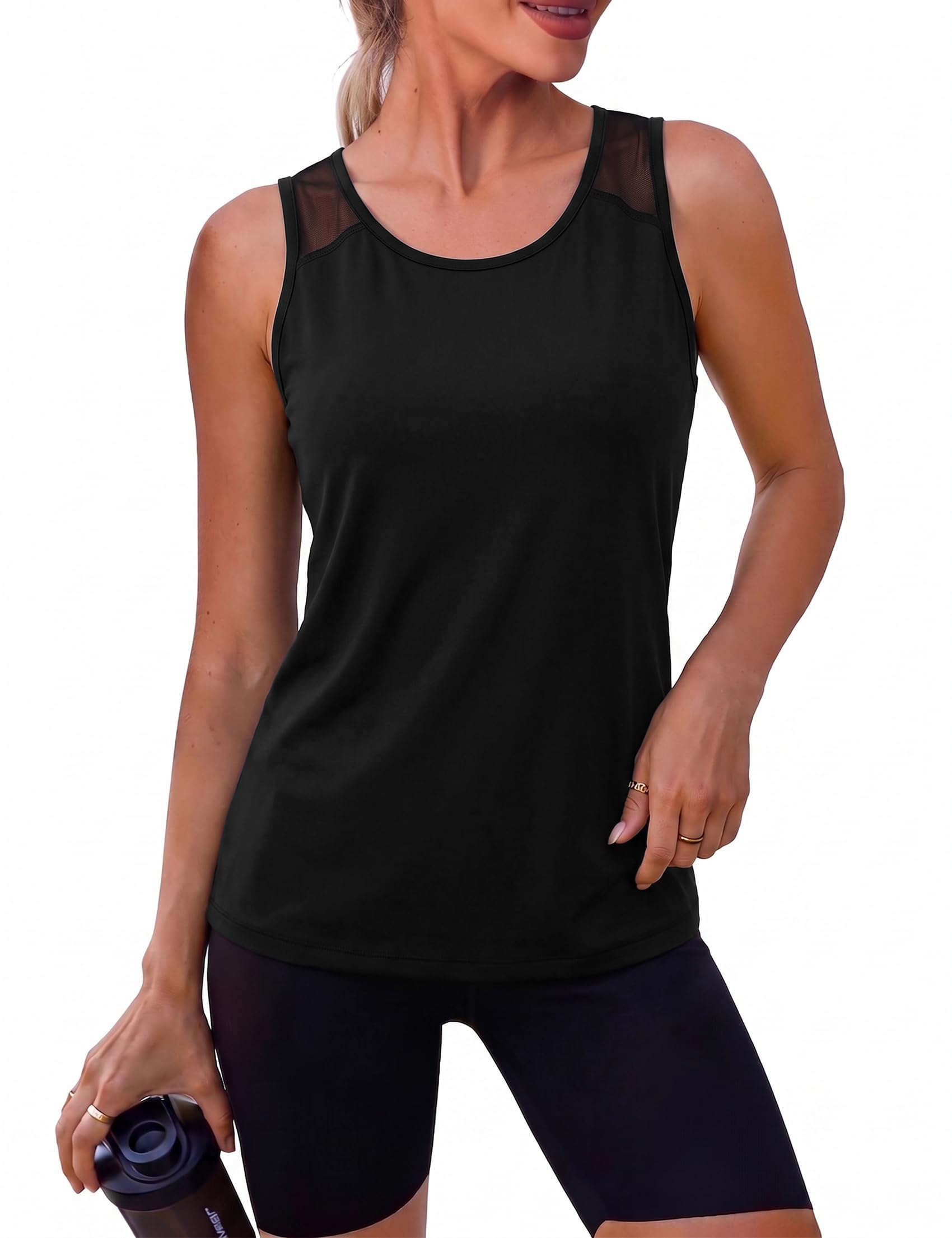Wayleb Camiseta Deportiva Mujer de Tirantes sin Mangas con Malla Transpirable Ligera para Fitness Yoga Running S-3XL — view 17