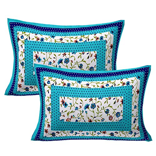 Image of RajasthaniKart Pure 100% Cotton Double Bed Sheet with 2 Pillow Covers (Bedsheet for Double Bed Cotton, Green Bindiya Jaipuri, King Size,5216)