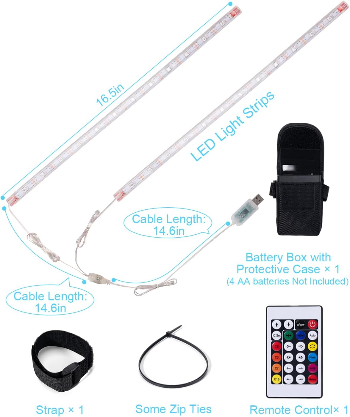 JUSJUBR LED Bike Lights for Night Riding, Multiple Colors and Lighting Modes, App & Remote Control, Colorful LED Strip Lights with Battery Box for Bicycles and Scooters