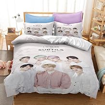 NICHIYO BTS Bed Linen Set - Duvet Cover and Pillow Case, Microfibre, 3D Digital Print Three-Piece Bedding Duvet Cover + Pillowcases 6, Doubie 200 x 200 cm