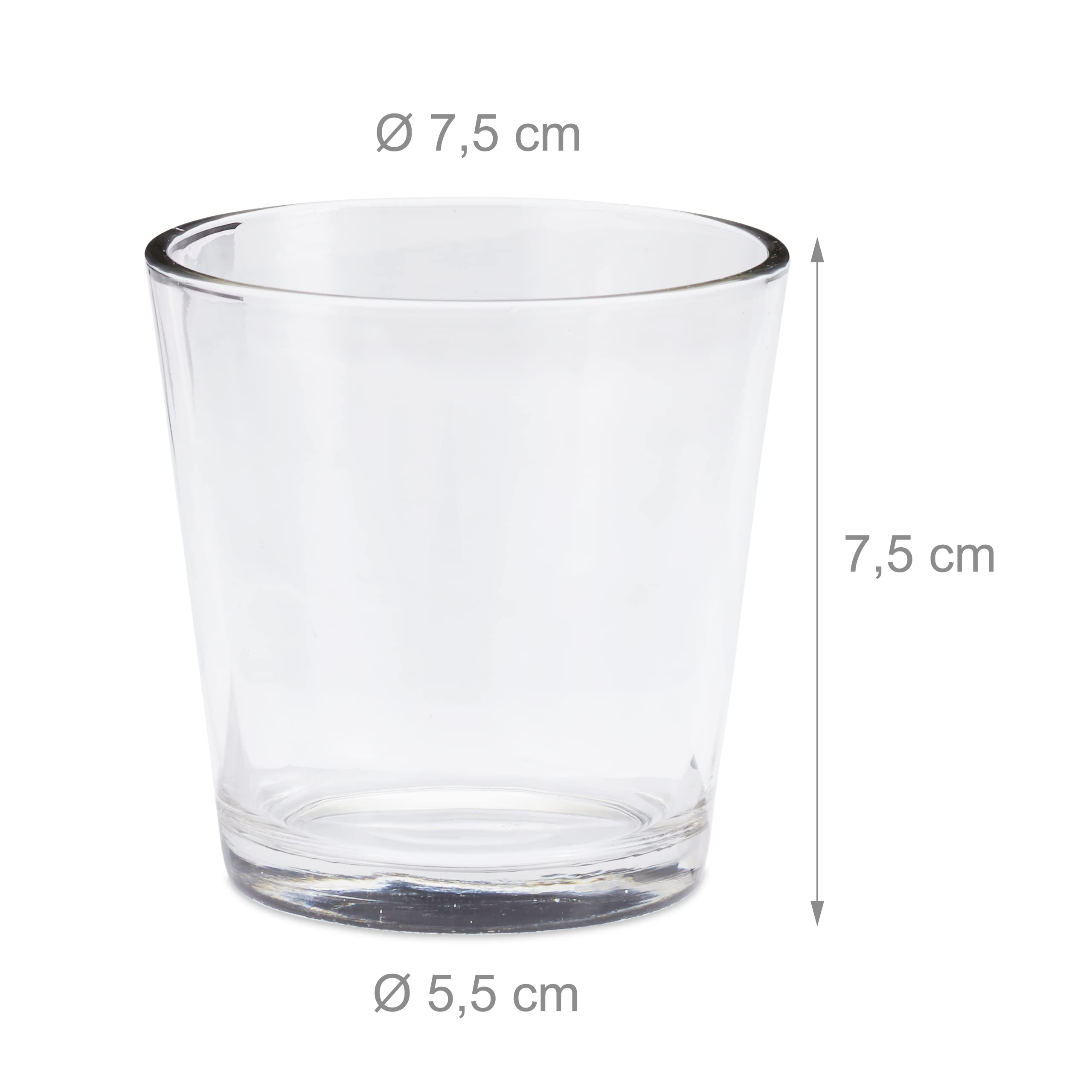Pack de 48 Vasos Vela, para Velas de Té o Postres, Set Portavelas, Decorativo, Cristal, 7,5 cm Ø, Transparente