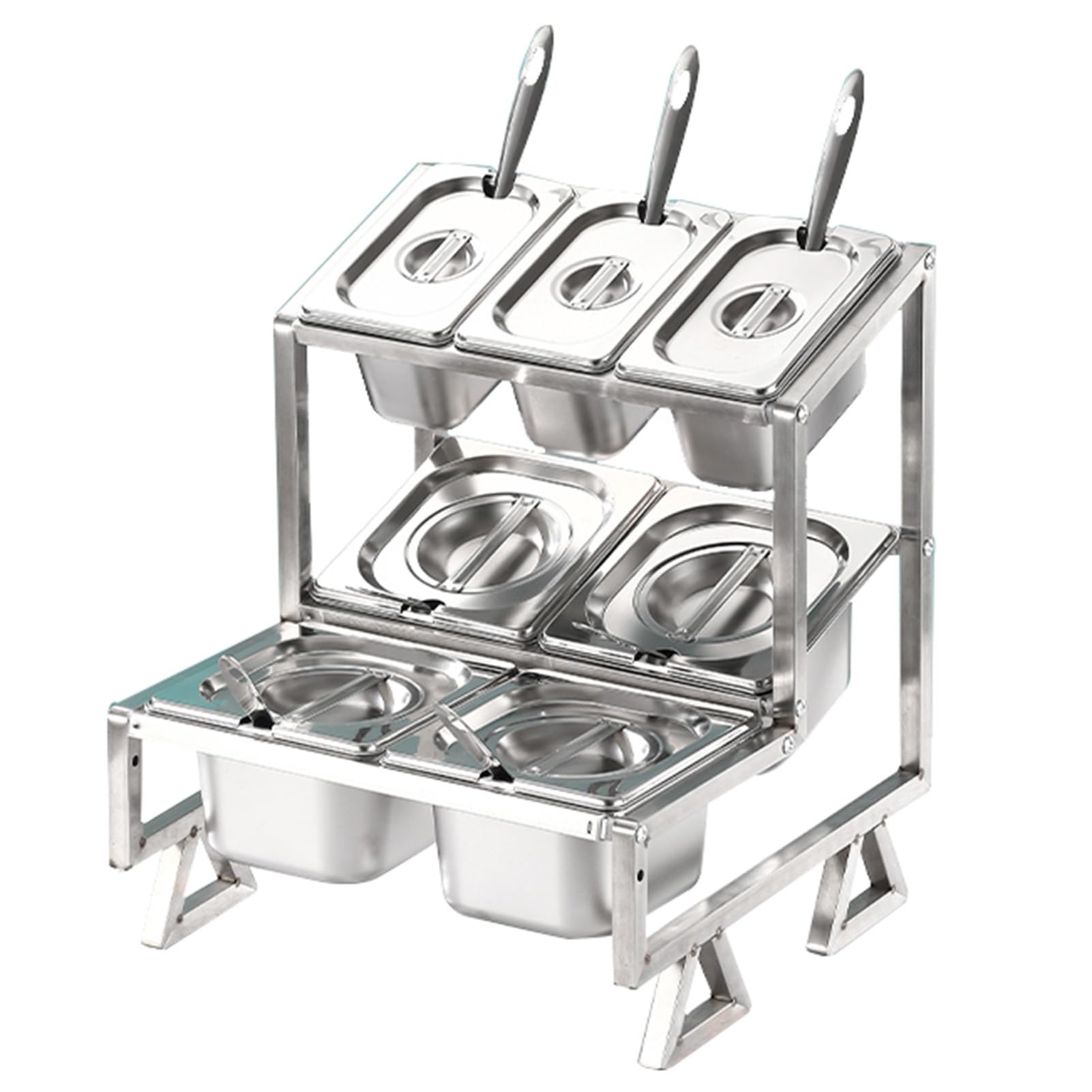 GTHTUHFD Pizza Topping Station, Stainless Steel Serving Tray And Seasoning Rack, Countertop Condiment Spice Rack For Kitchen And Restaurant Countertops,Silver-C14