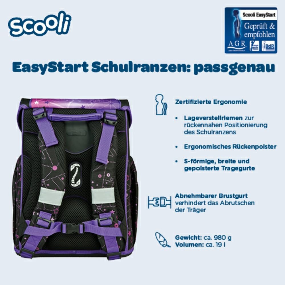Scooli Schulranzen 1.Klasse Mädchen EasyStart Schulranzen-Set geeignet für Monster High-Fans (9tlg. mit Sporttasche, Brotdose, Trinkflasche, passend Schultüte)
