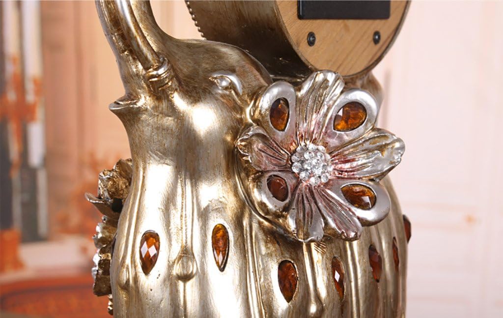 Retro Mantel/Mantle Rhythm Quartz Clock Elephant Living Room Desk Shelf Clocks Decoration (Color : Brown)