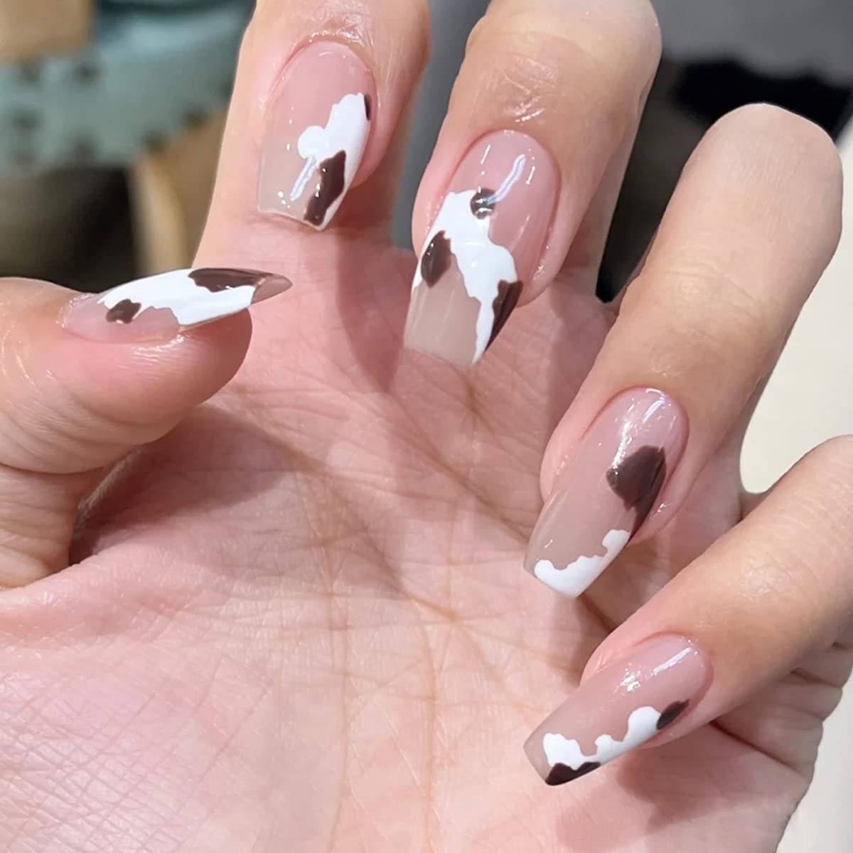 Amazon.com: BABALAL Medium Length Press on Nails Square Fake Nails Squoval  Nails Glossy Acrylic Nails Cow Print Glue on Nails for Women and Girls :  Beauty & Personal Care