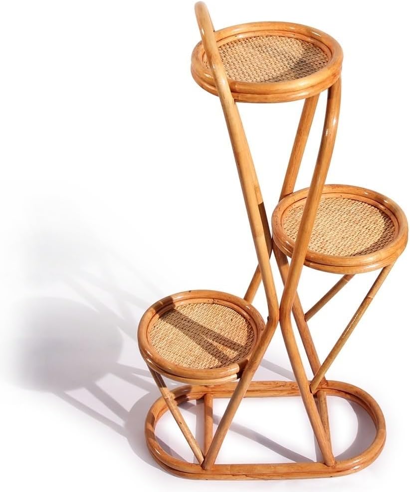 3 Tier Handmade Bamboo Plant Stand for Outdoor & Indoor, Rattan Wicker Flower Pot Rack, Wood Planter Holder Shelf Display Shelves for Balcony, Living Room