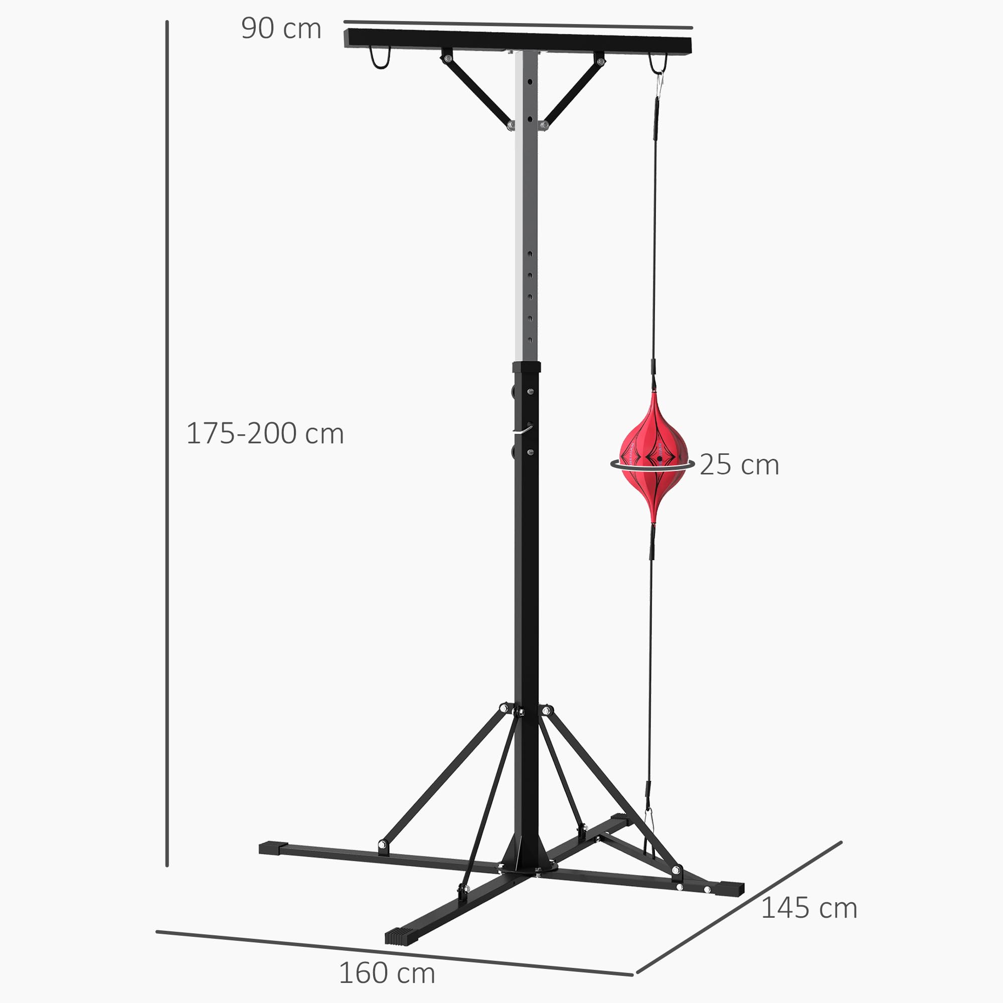 SPORTNOW soporte para saco de boxeo, regulable en altura, soporte independiente para saco de boxeo con speedball, capacidad de carga hasta 60 kg, acero, negro