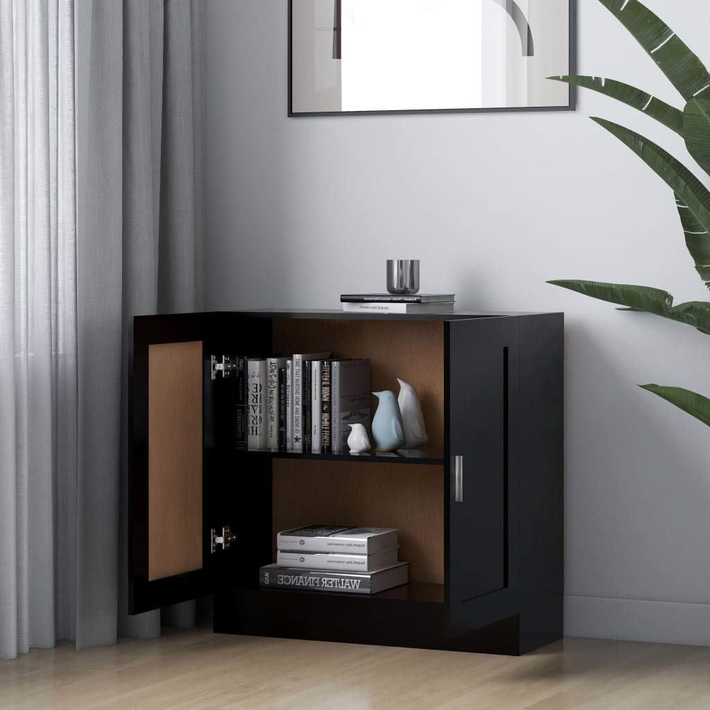 Estantería negra de 82,5 x 30,5 x 80 cm, pequeña estantería de madera MDF con 2 puertas, diseño elegante, resistente y duradero, ahorra espacio, para salón, dormitorio, pasillo