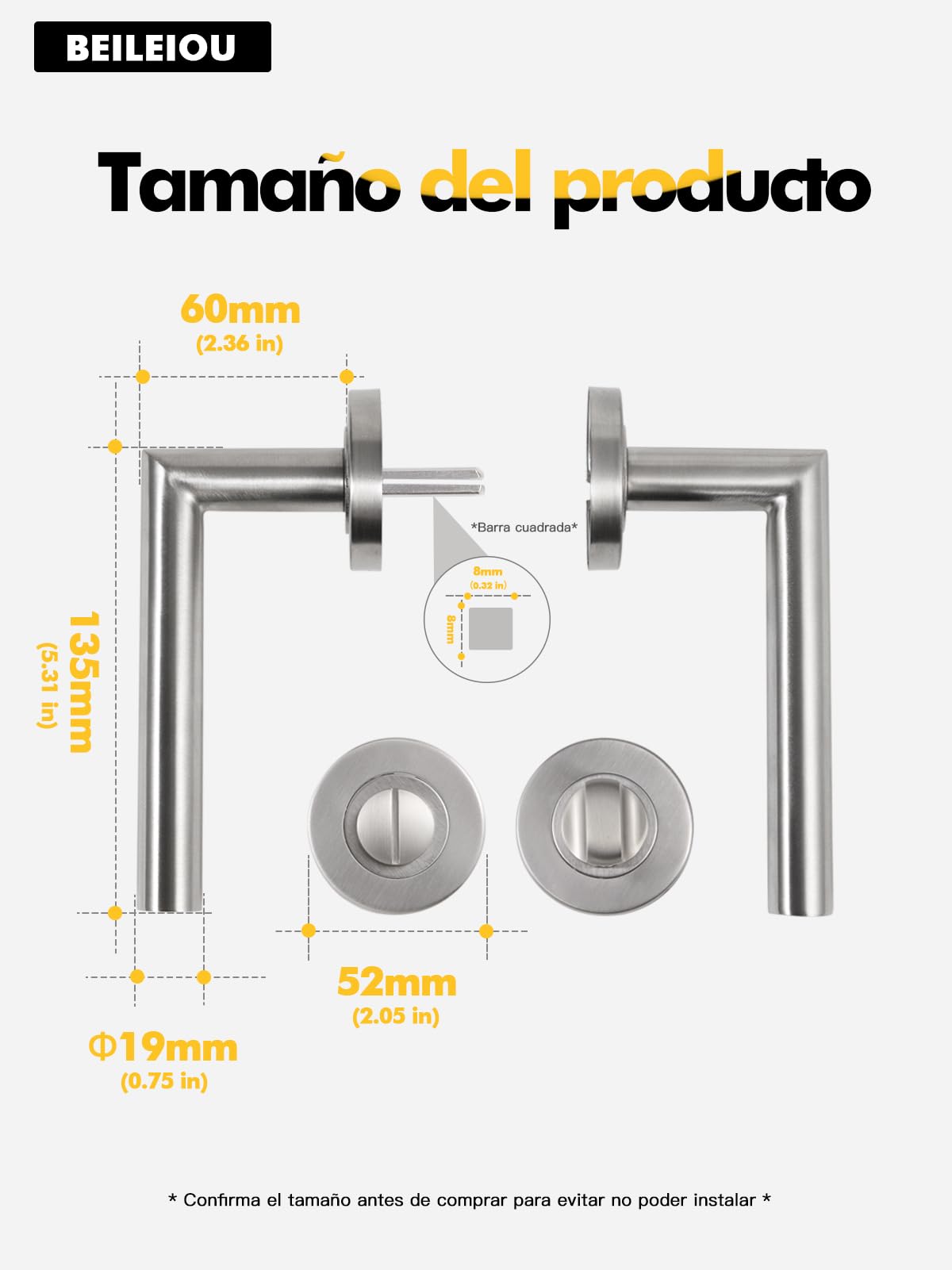 WC - Cerradura de baño, tirador de puerta, asa de puerta de acero inoxidable moderna en forma de L, diseño elegante y simple (1, plateado, WC)