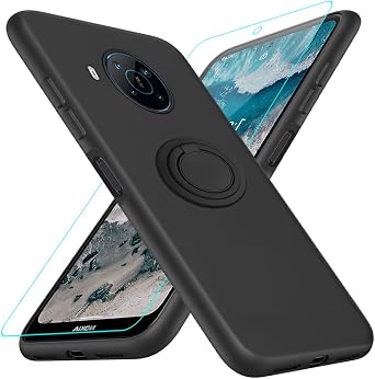 Compatible for Nokia X100 5G Phone Case with Glass Screen Protector, 360 Rotatable Ring Holder Magnetic Kickstand/Stand Silicone TPU Shockproof Protective Cover Case for Nokia X100 6.67 Inch - Black
