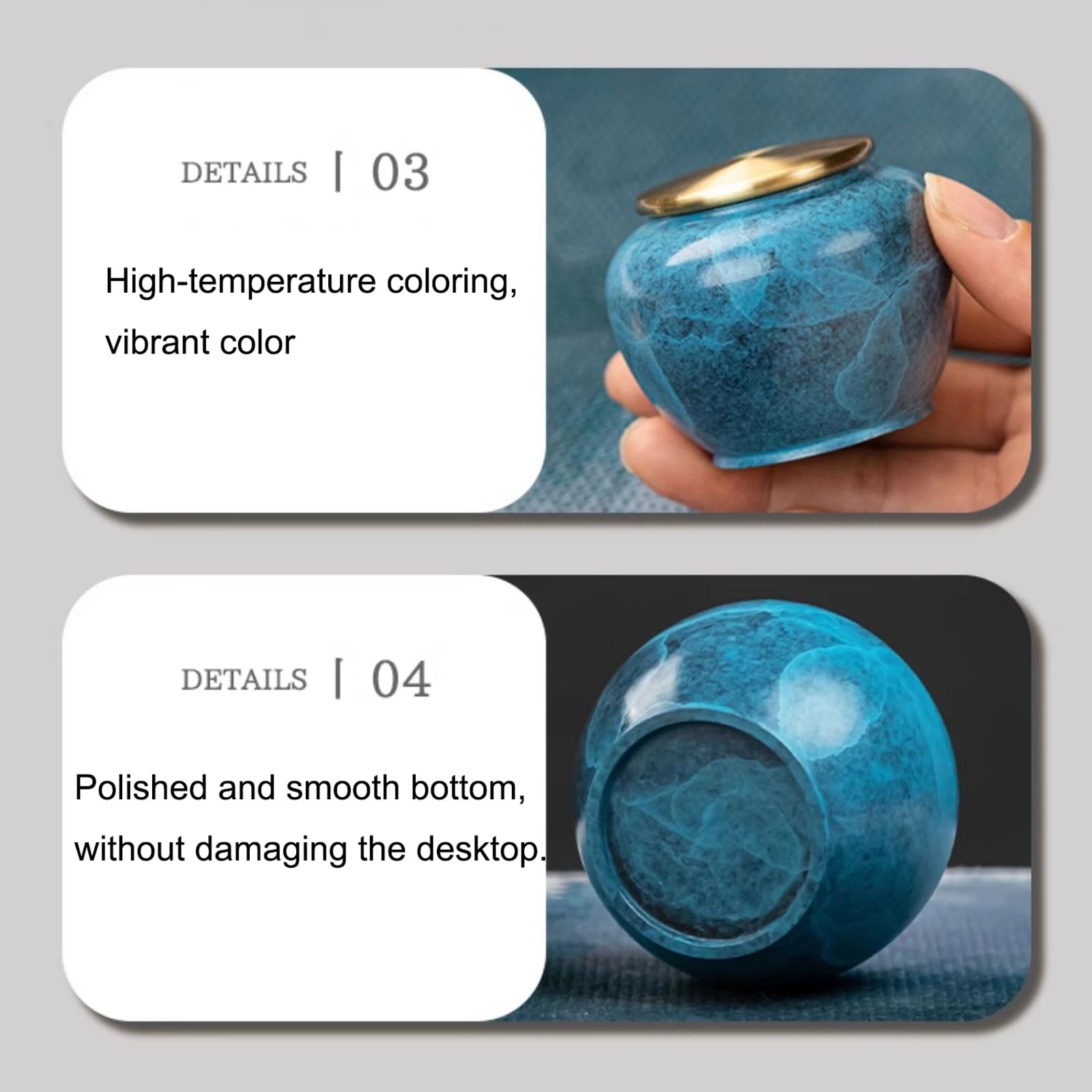 Mini Urnas para Cenizas Humanas, Puro Latón Pequeño Cremación Urnas para Cenizas Humanas Hermosas Azules Azules Azules Ujremorios Compartiendo Funerales