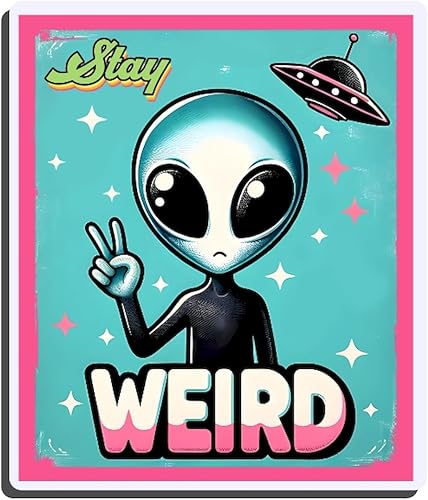 Retro Blue Alien Stay Weird Pastel Vintage Poster Style Sticker Vinyl Decal Laptop Car Accessories 4.5 inch