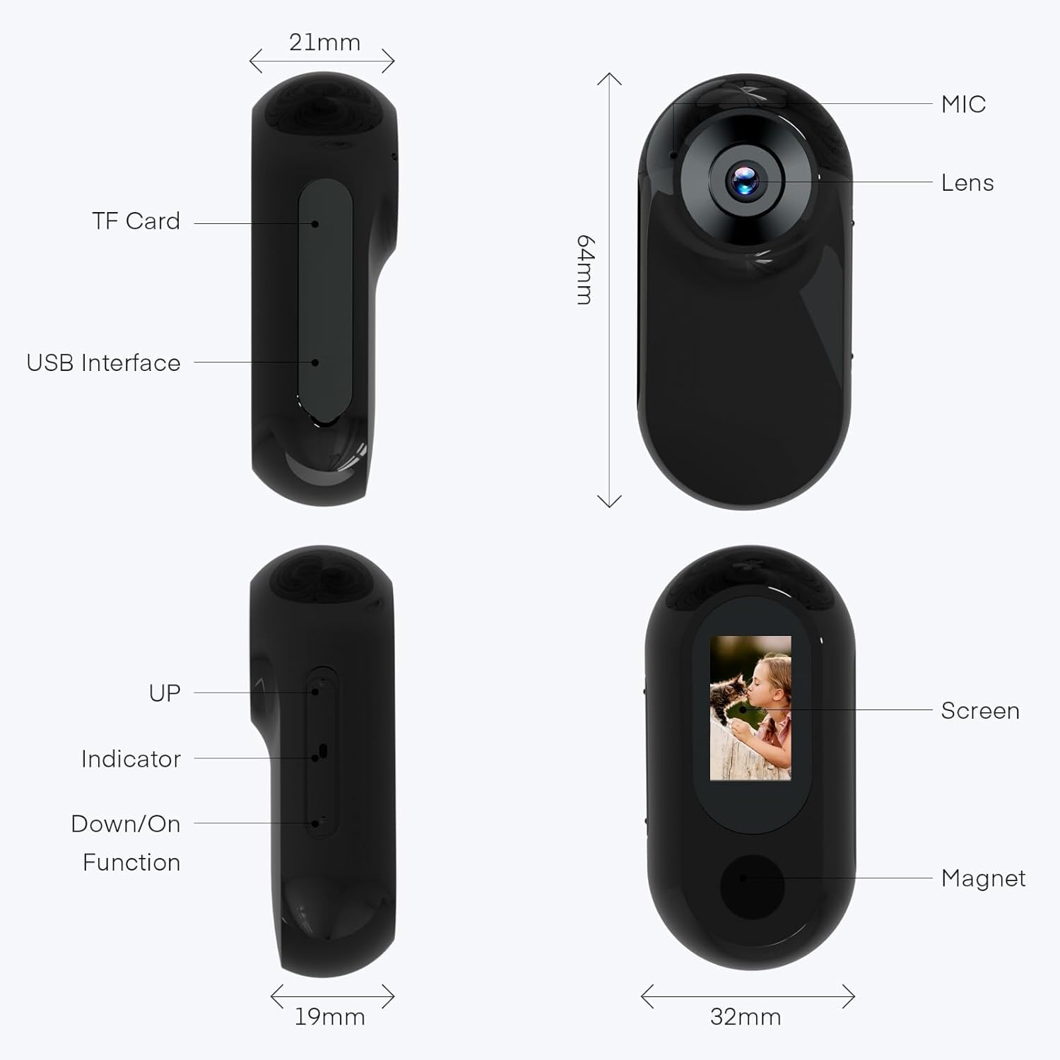 Collier caméra vidéo pour chat 64 Go HD 1080p rotation 360° Noir