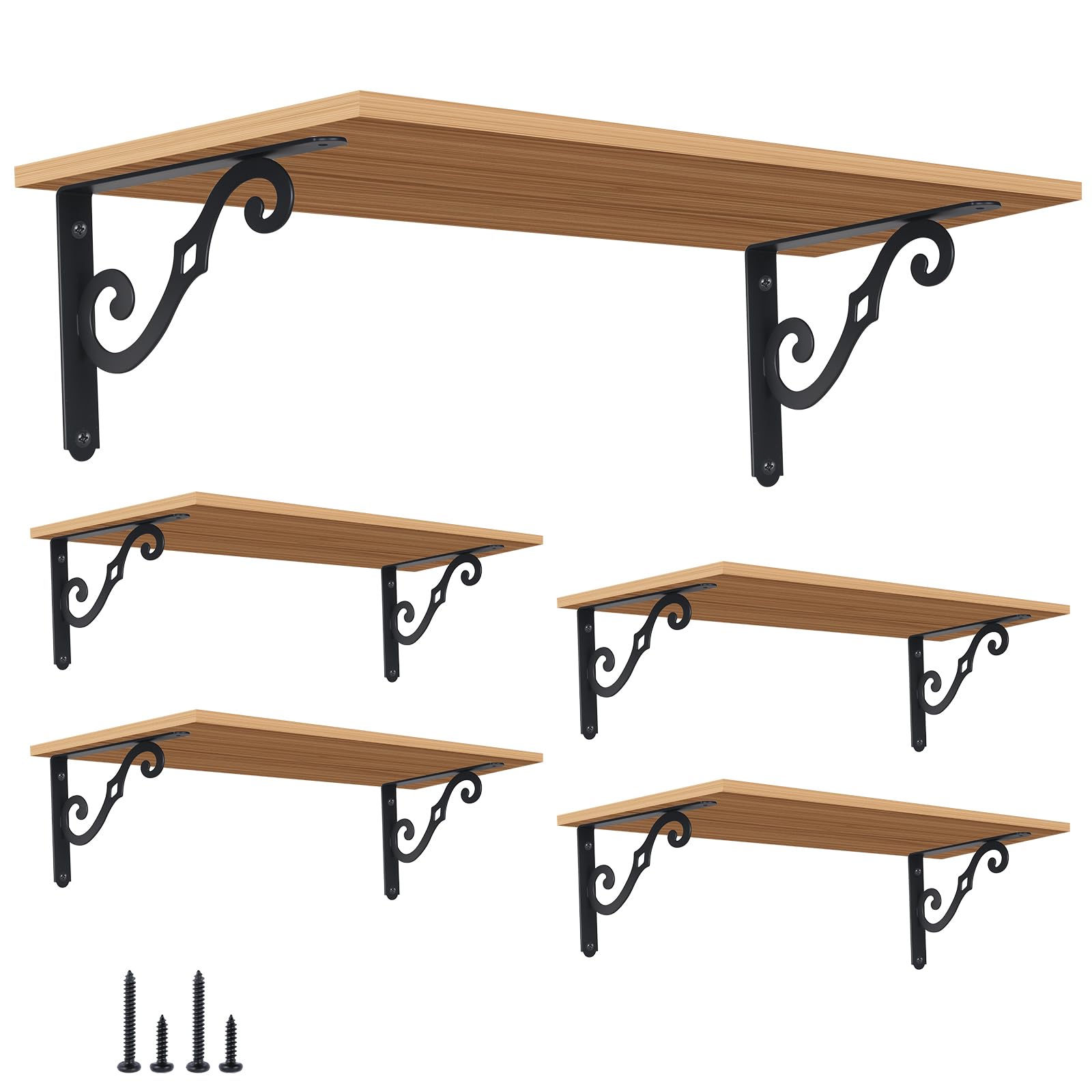 HOME MASTER HARDWARE Paquete de 10 soportes decorativos para estante flotante de 8 pulgadas para montar en la pared para estanterías abiertas en forma de L, soporte de esquina de metal de hierro