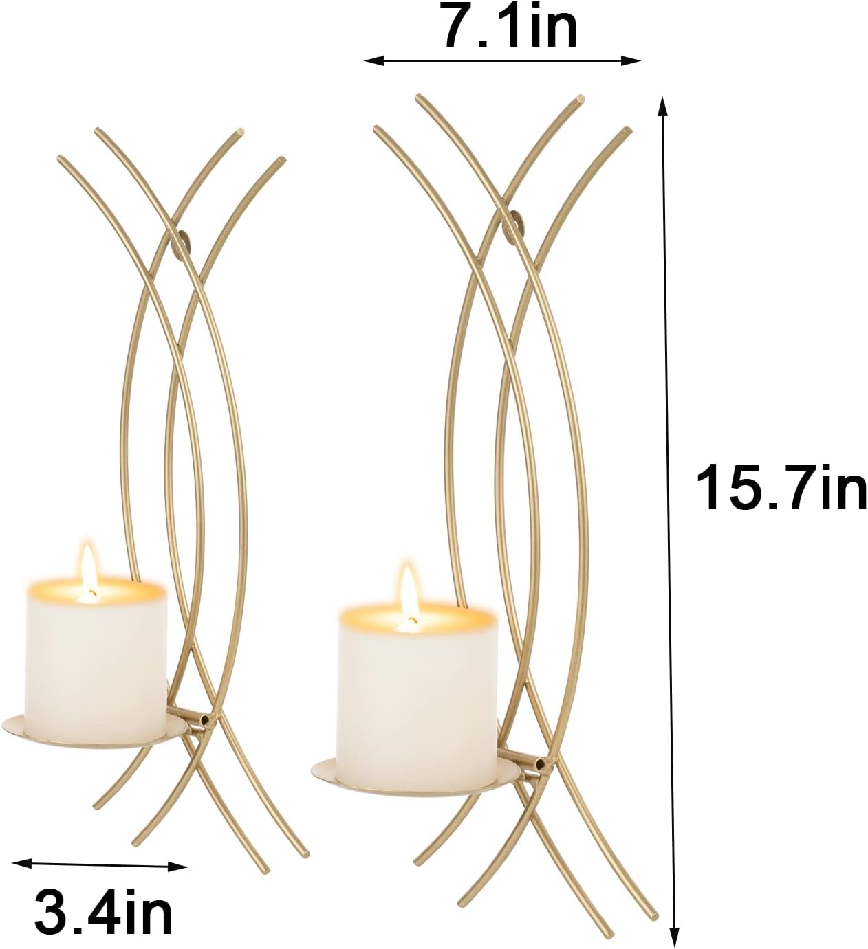 Gold Wall Sconce Set of 2, Metal Candle Holder, Modern Hanging Decoration for Living Room, Farmhouse,Wall Mounted Candelabra with Minimalist Lines,Gothic Antique Decor