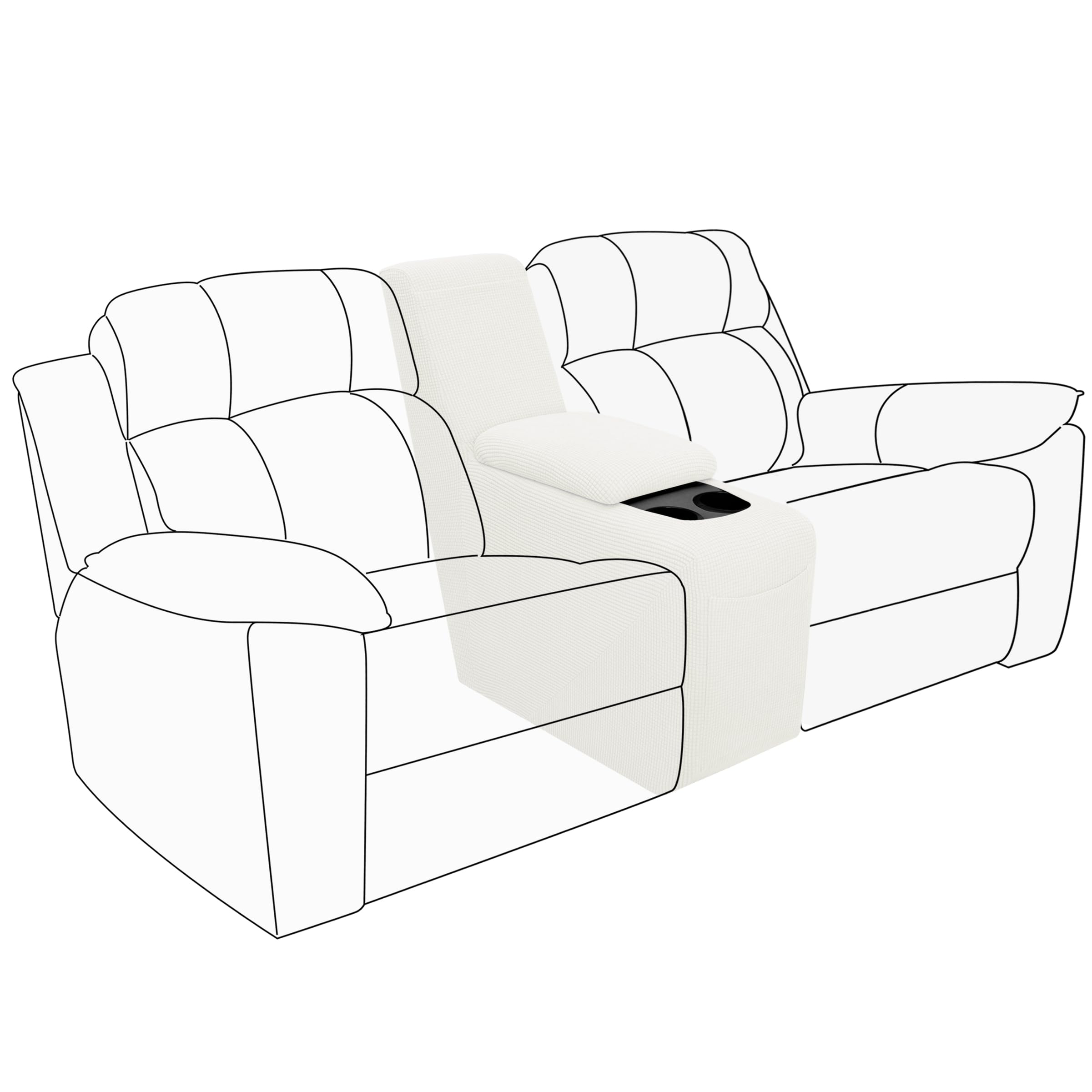 Easy-Going 2-Piece Recliner Console Cover for Reclining Loveseat Covers Stretch Jacquard Middle Console Cover for Recliner Couch and Sofa Cream