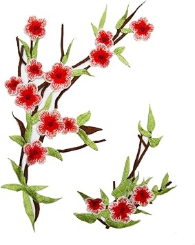 Patches for Clothes,39x20cm Colorful Embroidery Lace Cloth Patch Jeans Clothes Patch Plum Blossom Accessories Red