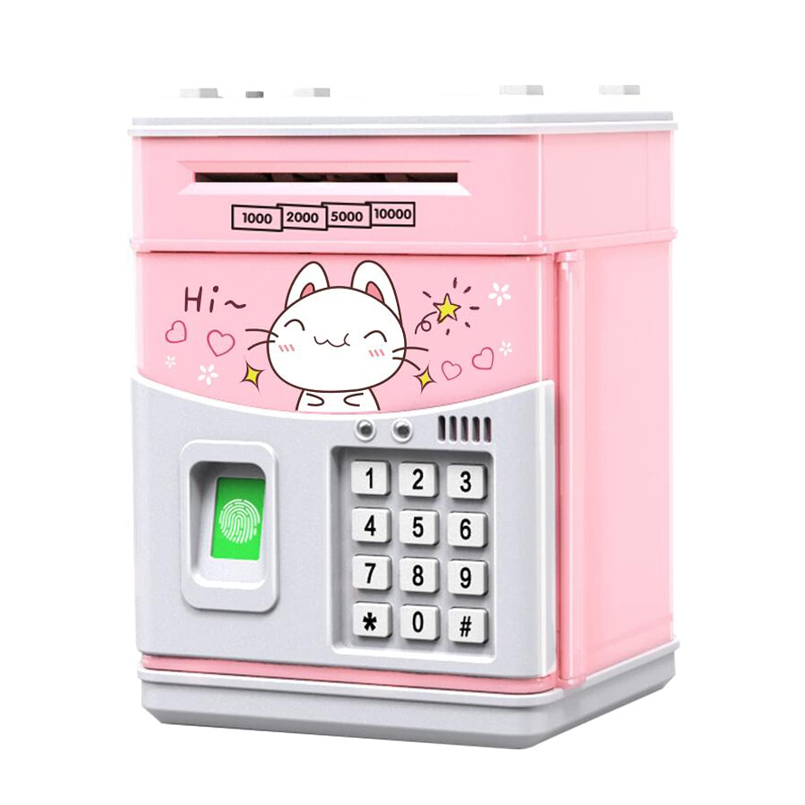 pekdi Electronic Piggy Bank Mini ATM Saving Box with Password Simulated Fingerprint Money Bank for Cash Coins Auto Scroll Paper for Boys Girls Kids Safe Bank Box