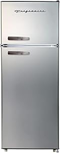 Frigidaire EFR753-PLATINUM EFR753, 2 Door Apartment Size Refrigerator with Freezer, Retro Chrome Handle, cu ft, Platinum Series, Stainless Steel, 7.5, Silver