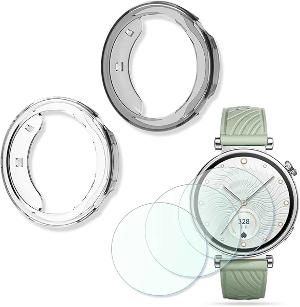FCMEDZI Smartwatch Screen Protector Compatible for Huawei Watch GT 4 41mm, Case TPU Soft Frame Cover and Tempered Glass Protective Film (Pack of 3+2)