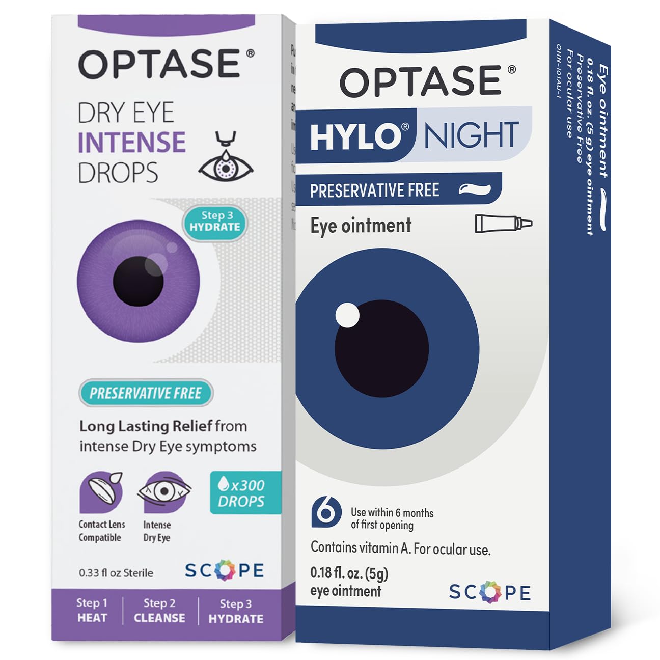 Optase Dry Eye Intense Drops - 33 fl oz HYLO Night Eye Ointment - 18 oz Bundle
