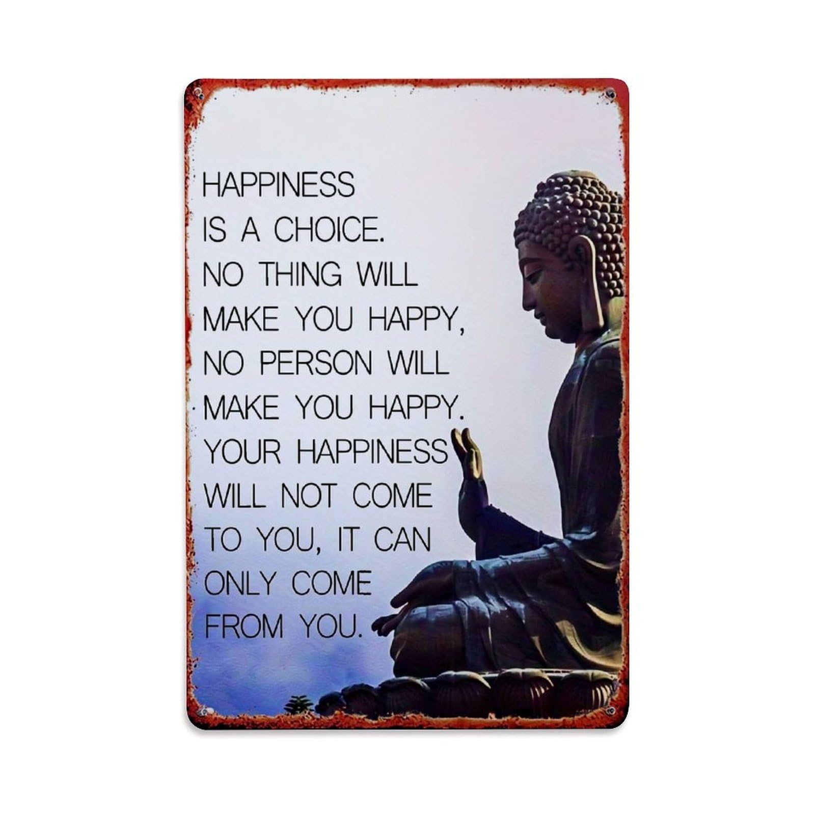 Buddha Statue Meditation Quote Background Tin Sign Metal Poster Vintage Metal Signs for Home Man Cave Bar Cafe Kitchen laundry room Wall Decorations Gift 8x12Inch