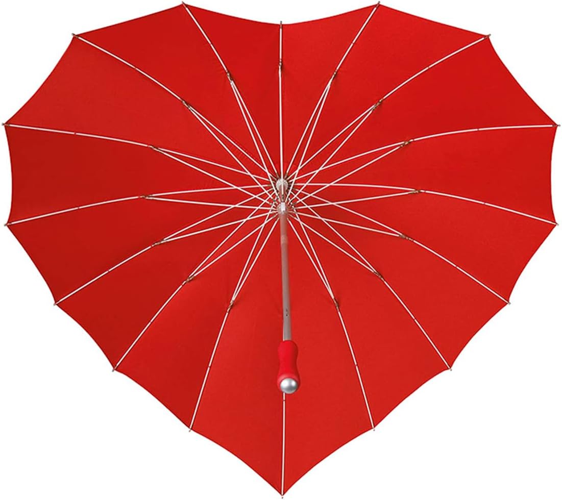 SpaRcz 41 Inch Heart-shaped Red Umbrella Manual Large Windproof Stick Umbrellas for Girl 16 Ribs