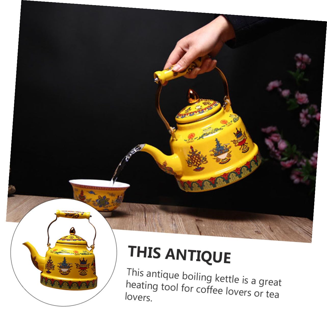 Tetera Práctica de Esmalte Mango Cómodo para Cocina y Oficina, Tetera Segura y Artística Adecuada para Aficionados del Té y Café el Hogar