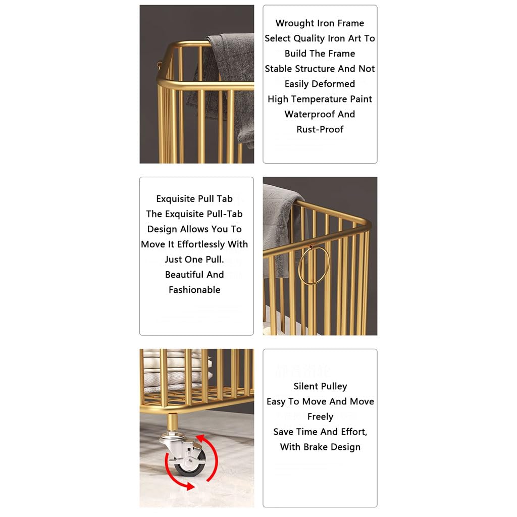 Kosz na Pranie Rollende wasmand met wielen Metalen wasmand Winkelwagen Nordic Luxe Basketbal Speelgoed Opbergorganisator Bak Badkamer Vuile Kleren Mand voor Sportuitrusting Pojemnik
