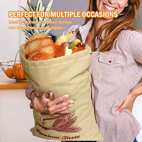 COYMOS Linen Bread Bags-4 Pack Pure Natural Unbleached Bread Bags, Large and Extra Large Bread Loaf Bags for Artisan Bread Storage, Flax Bread Bags, Reusable Drawstring Bags for Homemade Bread - Thumbnail 5
