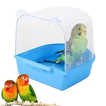 Kawn Pet Birds Cage Hanging Bathtub Birds Parrots Bathroom Cage Box Toy Blue-A