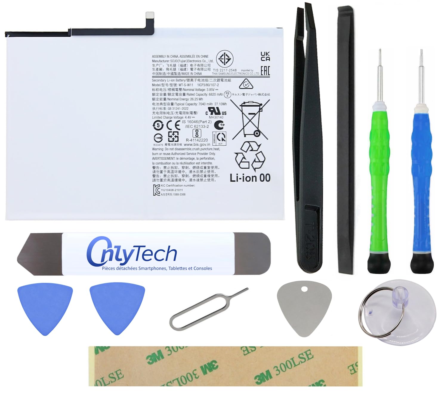 Batterie de Remplacement 7040mAh pour Samsung Galaxy Tab A9+ (X210/X215/X216) avec Kit de Réparation 10 Outils