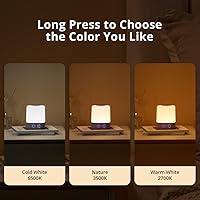 Vista 6 de Lyridz Luz nocturna LED para guardería con reloj, lámpara de mesa portátil para lactancia materna para bebé con control remoto, batería recargable