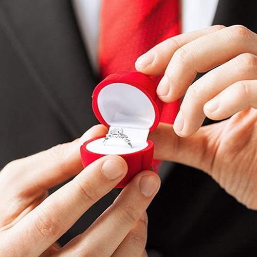 Miniatura 5 de Caja de anillo de rosas, caja de anillo de flores, simulación de rosa roja, aniversario de boda para novia, esposa, romántica