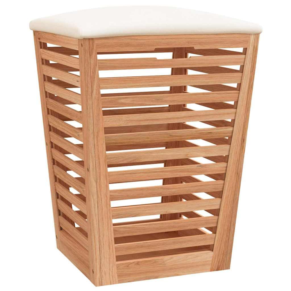 vidaXL Tabouret de Salle de Bain, Siège avec Coussin, Panier à Linge avec Couvercle, Coffre à Linge avec Rangement Toilette, Marron 40,5x40,5x56 cm Bois Massif de Noyer