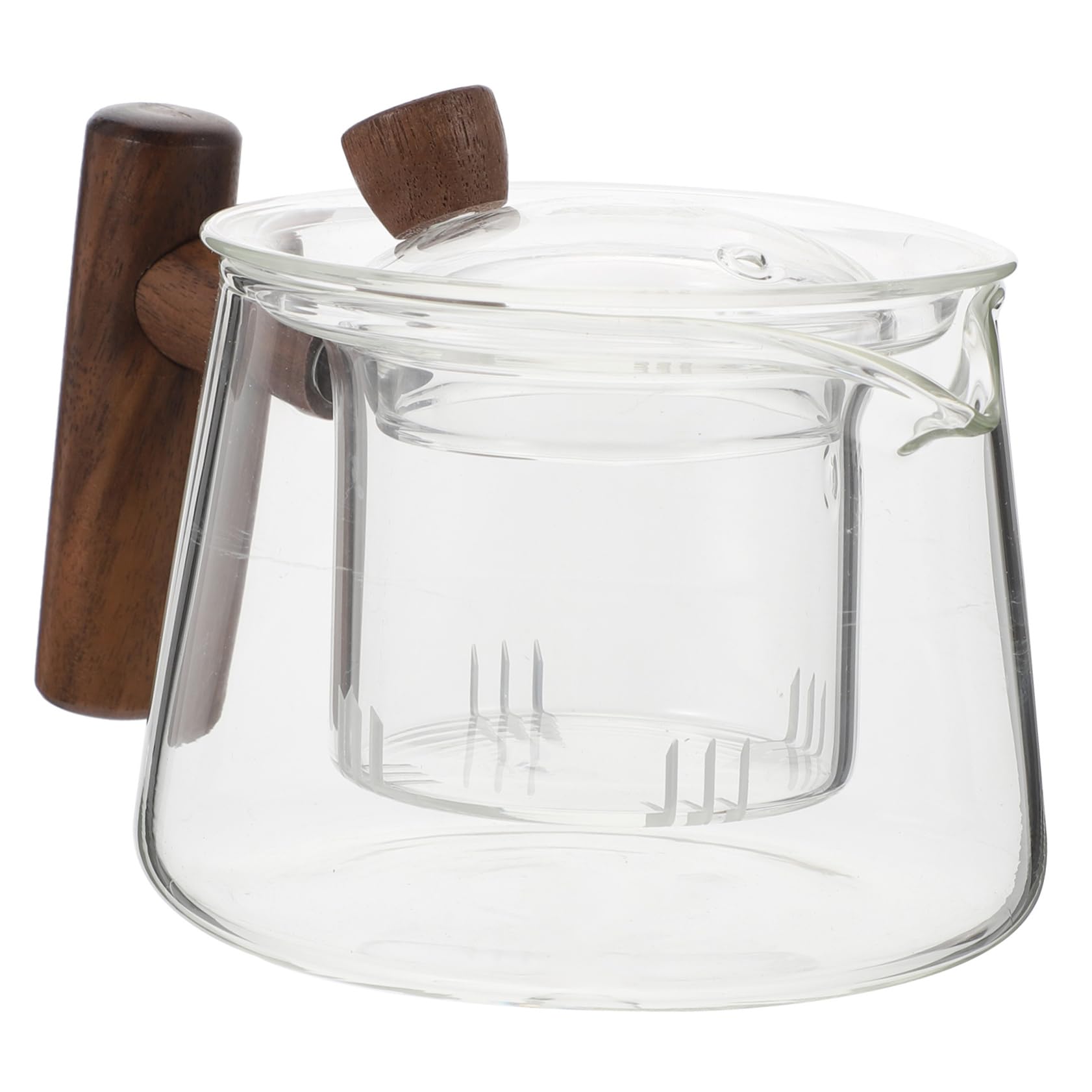 Glasteekanne Hitzebeständig 500 Ml mit Seitlichem Holzgriff Haushaltsteekanne für Losen Tee und Büro
