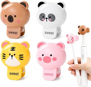4 Pack Cute Toothbrush Covers, Portable Travel Toothbrush Head Cover Caps | Cartoon Animal Design, Brush Head Protector with Strong Spring Clip, Travel & Daily Use, For Most Electric and Manual