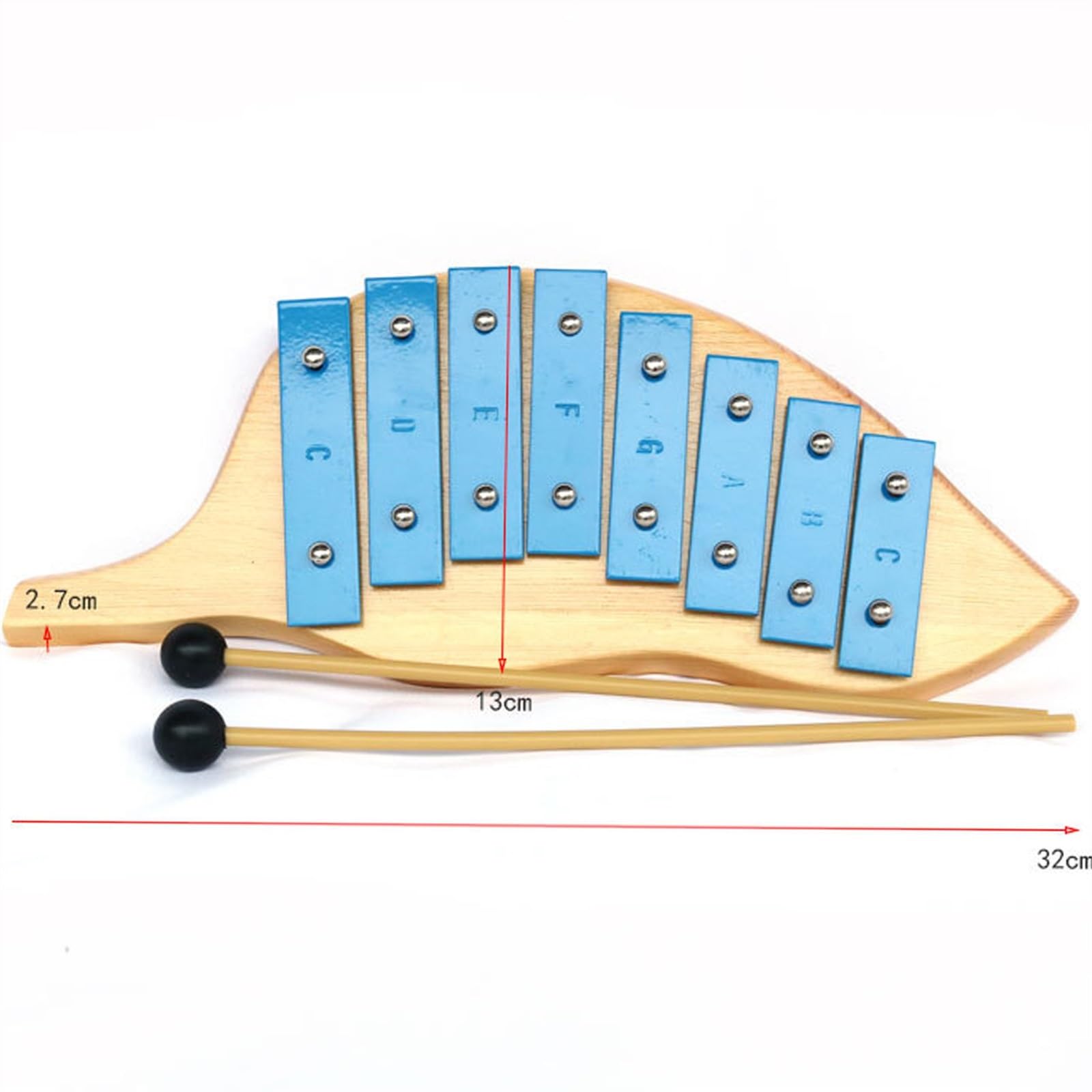 Glockenspiel Wooden Leaf-shaped Base Plate 8 Note Metal Soundboard Glockenspiel Percussion Instrument