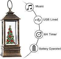 Vista 2 de Árbol de Navidad iluminado de 10 pulgadas, con música, globo de nieve, decoración de purpurina giratoria para el hogar de Navidad, sala de estar