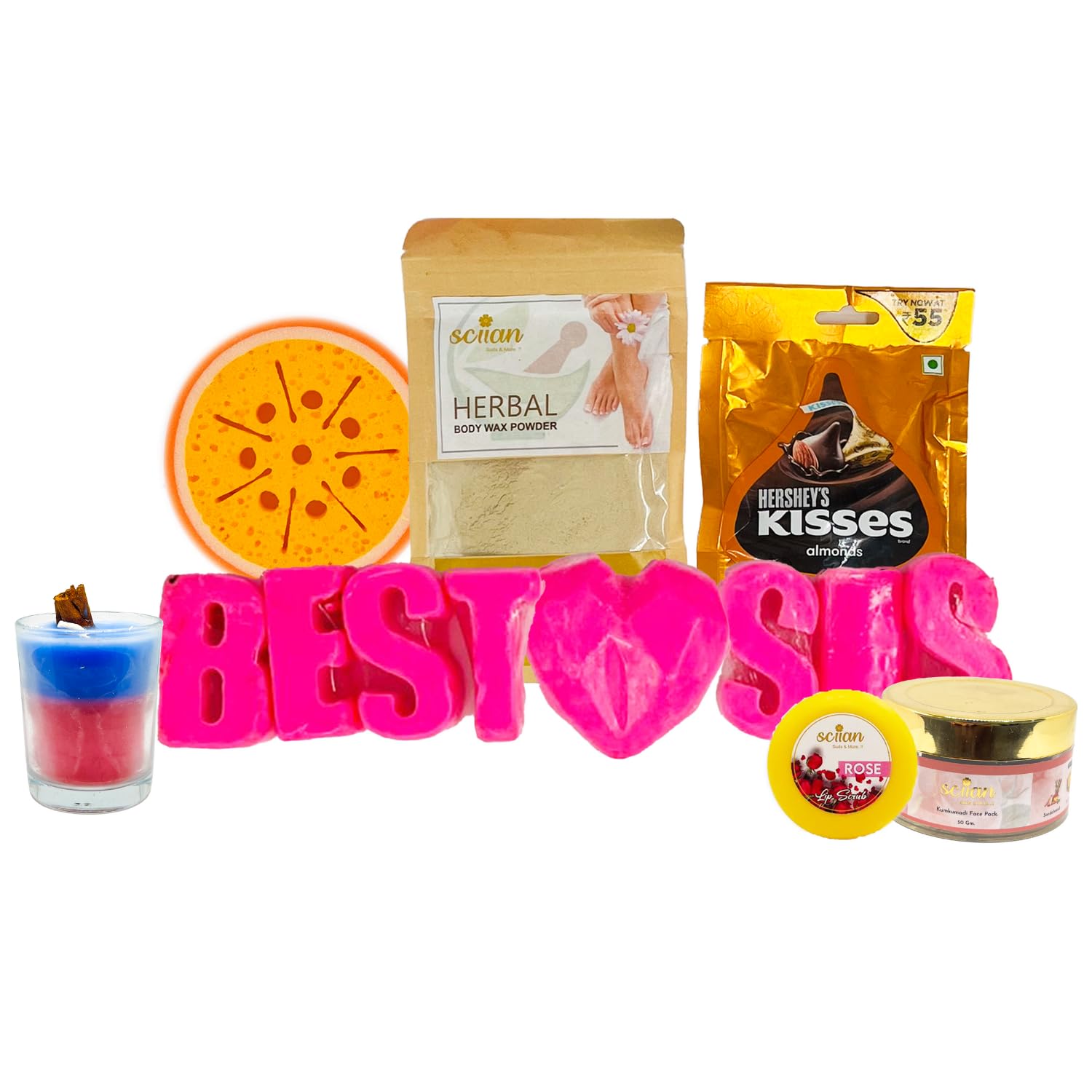 SCIIAN Gift Hamper | Diwali Gift Hamper for Sister | Gift for Sister | Diwali Gift | Bathing Sponge | Votive Candle | Rose Whipped Soap | Herbal Body Wax | Lip Gloss | Festival Gift Hamper-image-13