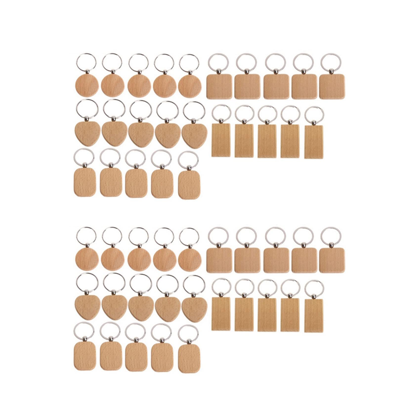 Porte-clés en bois blanc par 50 pièces pour loisirs créatifs