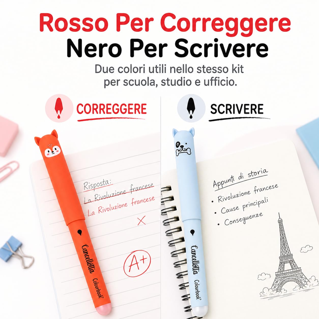 Colourbook Kit 48 Penne Cancellabili Gel Rosse E Nere Cancellotte, Punta 0,7 Mm, Inchiostro Termosensibile, Per Scuola Ufficio Compiti E Appunti