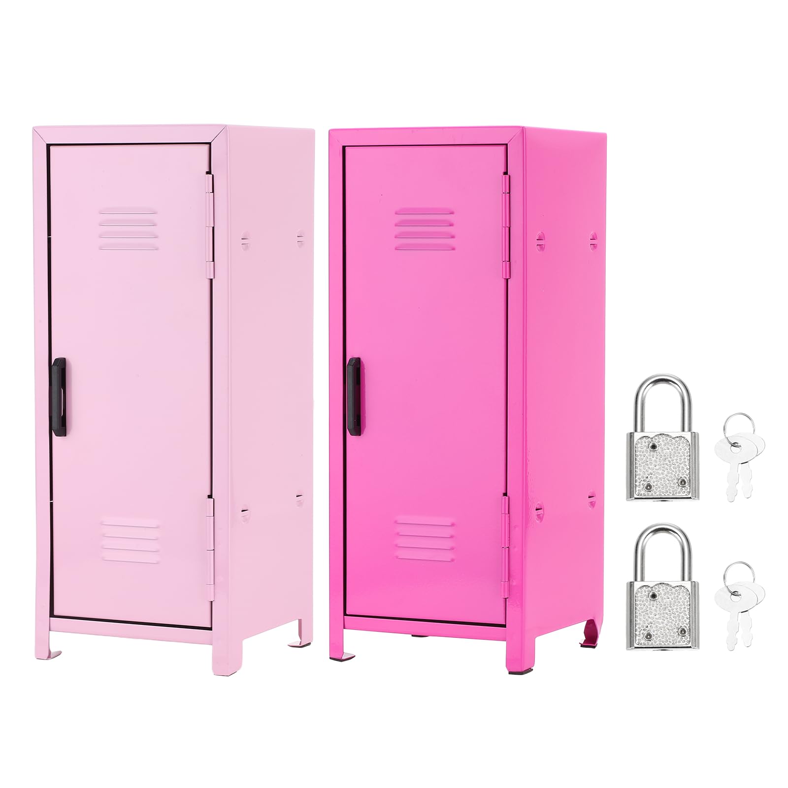 PATIKIL Mini Locker 4.3 x 10.8 Inch, 2 Pcs Small Locker with Lock Keys, Real Little Desktop Metal Money Safe Storage Box Security Organizer Cabinet for Desk Bedroom, Light Pink/Rose Red
