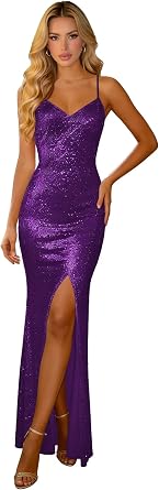 Spaghetti Straps Sequin Prom Dresses 2026 with Slit Sweetheart Mermaid Cocktail Evening Dresses TQ024